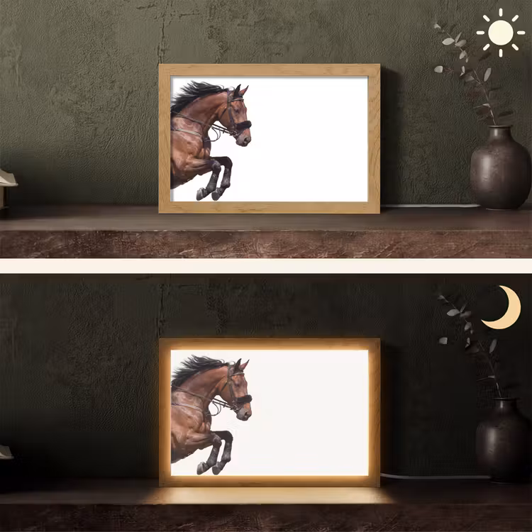Paard - Springen - Modern Light Box met kabel (Tafellamp) klein -sfeer3