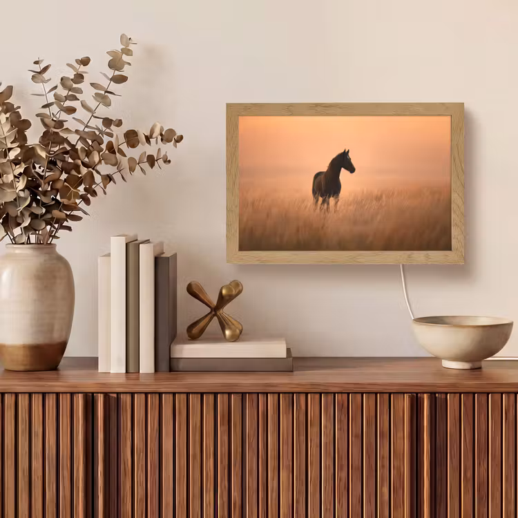 Paard - Grasveld - Zonsondergang Light Box met kabel (Tafellamp) klein -sfeer2