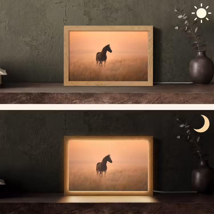 Paard - Grasveld - Zonsondergang Light Box met kabel (Tafellamp) klein -sfeer3
