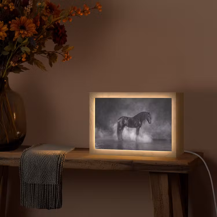 Paard - Magisch - Zwart Light Box met kabel (Tafellamp) klein -sfeer4