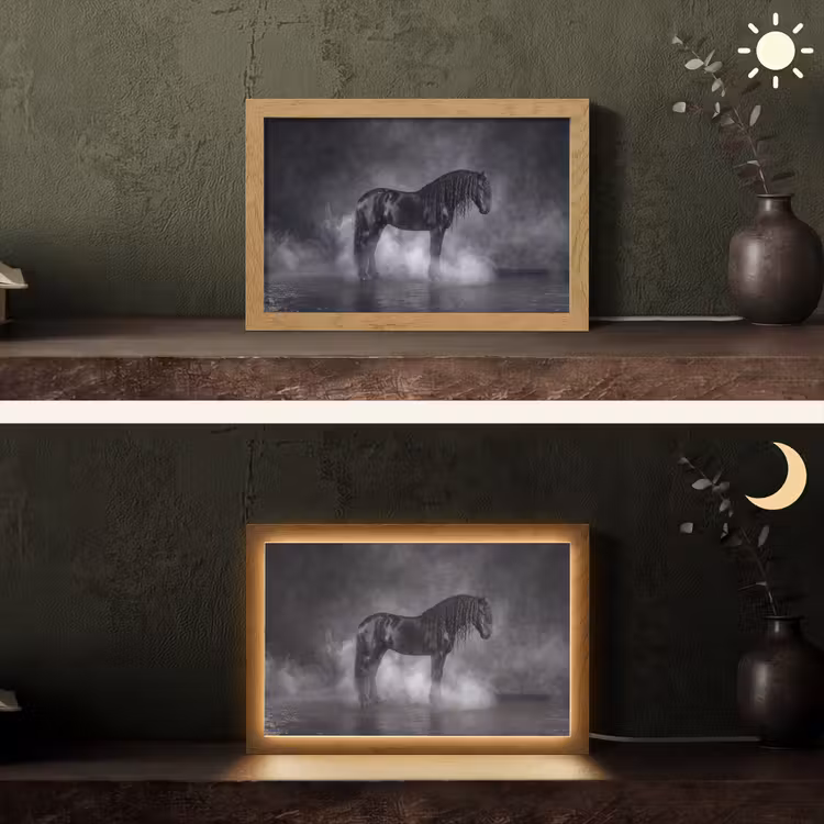 Paard - Magisch - Zwart Light Box met kabel (Tafellamp) klein -sfeer3