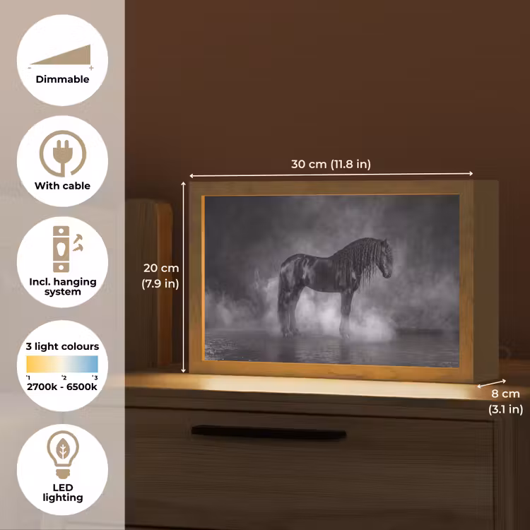Paard - Magisch - Zwart Light Box met kabel (Tafellamp) klein -USP_EN