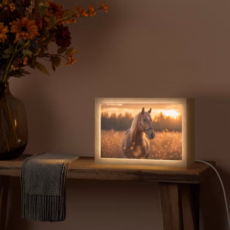 Paard - Natuur - Dier - Bruin - Dieren portret Light Box met kabel (Tafellamp) klein -sfeer4
