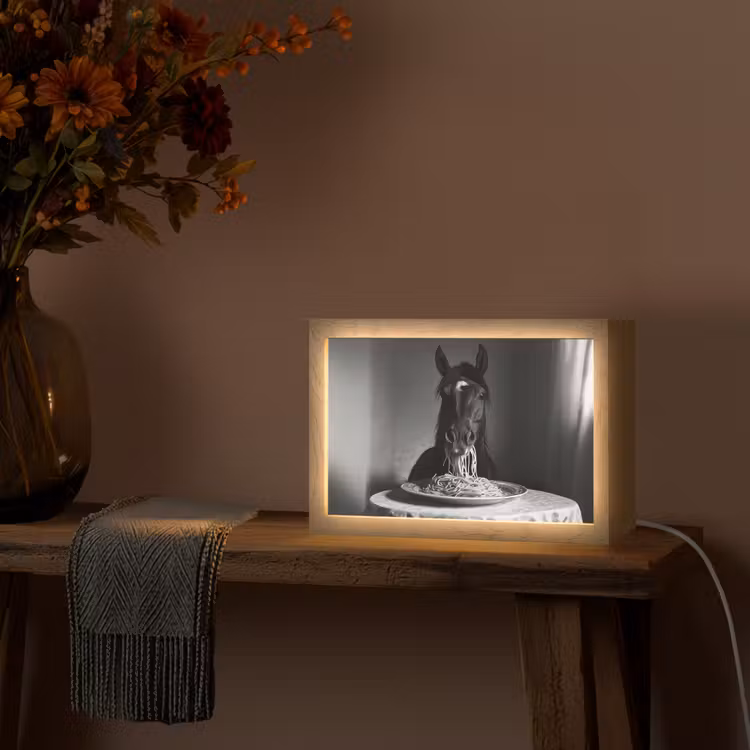Paard - Bord - Pasta - Tafelkleed - Zwart Wit - Dieren Light Box met kabel (Tafellamp) klein -sfeer4