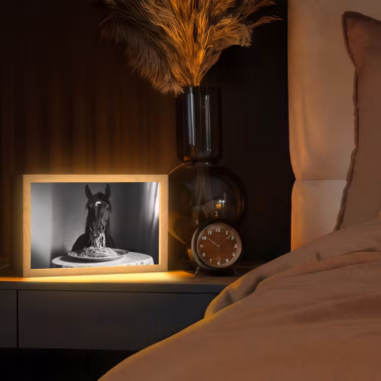 Paard - Bord - Pasta - Tafelkleed - Zwart Wit - Dieren Light Box met kabel (Tafellamp) klein -sfeer1