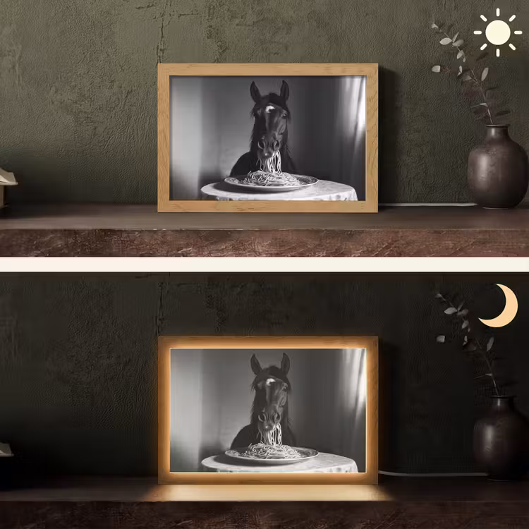 Paard - Bord - Pasta - Tafelkleed - Zwart Wit - Dieren Light Box met kabel (Tafellamp) klein -sfeer3