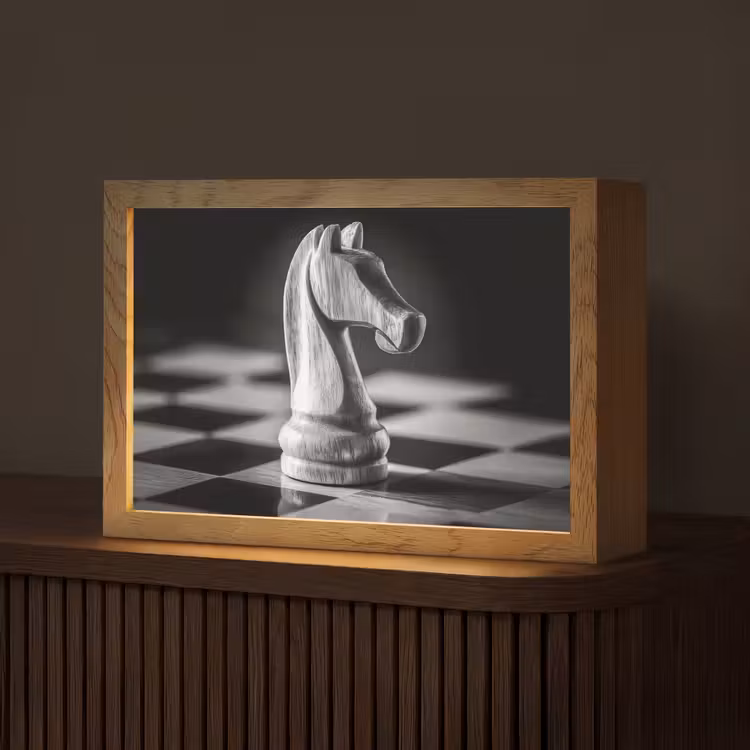 Paard - Hout - Schaalbord - Zwart Light Box met kabel (Tafellamp) klein -z3d_website