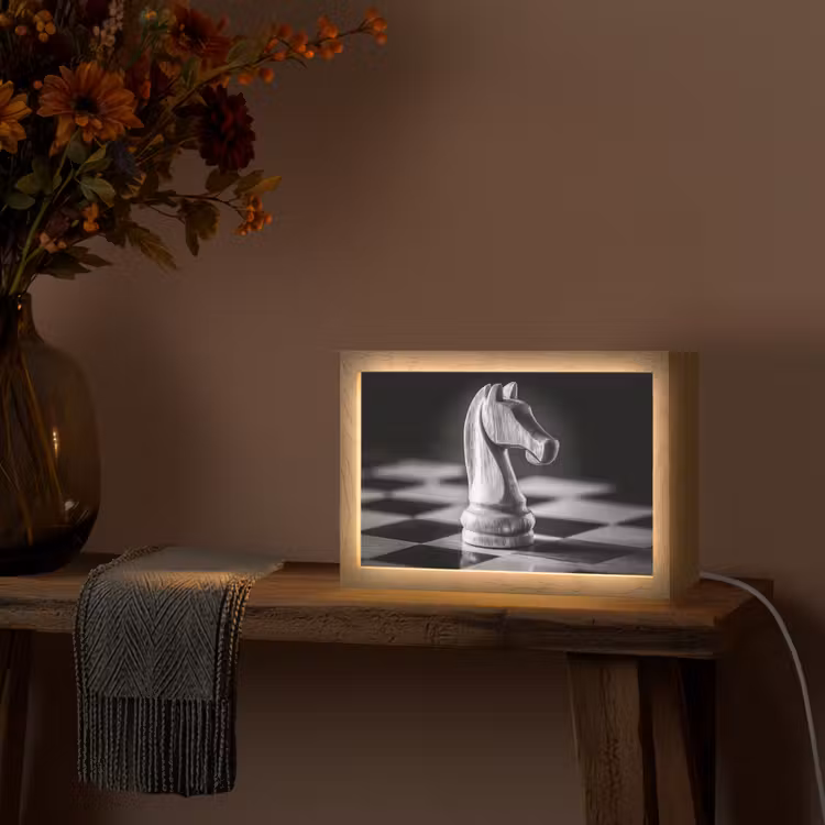 Paard - Hout - Schaalbord - Zwart Light Box met kabel (Tafellamp) klein -sfeer4
