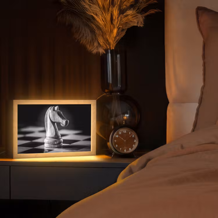 Paard - Hout - Schaalbord - Zwart Light Box met kabel (Tafellamp) klein -sfeer1