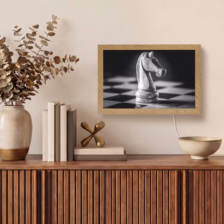 Paard - Hout - Schaalbord - Zwart Light Box met kabel (Tafellamp) klein -sfeer2