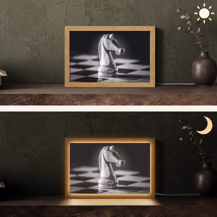 Paard - Hout - Schaalbord - Zwart Light Box met kabel (Tafellamp) klein -sfeer3