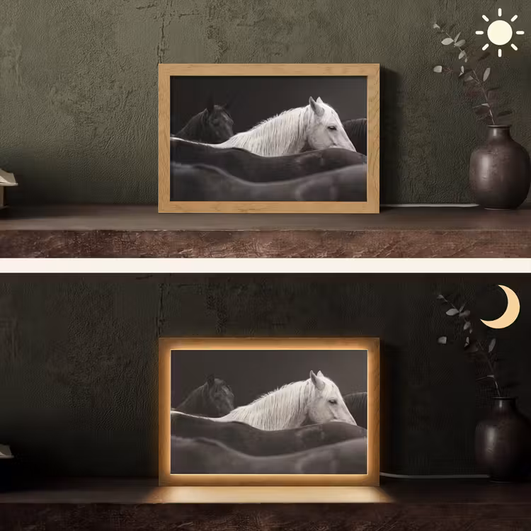 Paarden - Zwart - Wit - Kudde Light Box met kabel (Tafellamp) klein -sfeer3