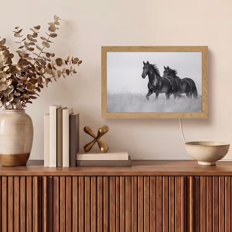 Paarden - Gras - Zwart - Wit Light Box met kabel (Tafellamp) klein -sfeer2