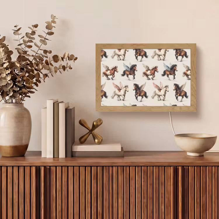 Paarden - Vleugels - Kleurrijk Light Box met kabel (Tafellamp) klein 924 -sfeer2