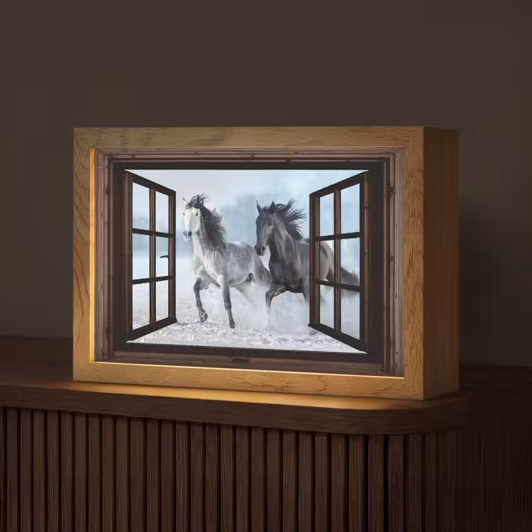 Paarden - Winter - Dieren - Natuur - Doorkijk Light Box met kabel (Tafellamp) klein -z3d_website