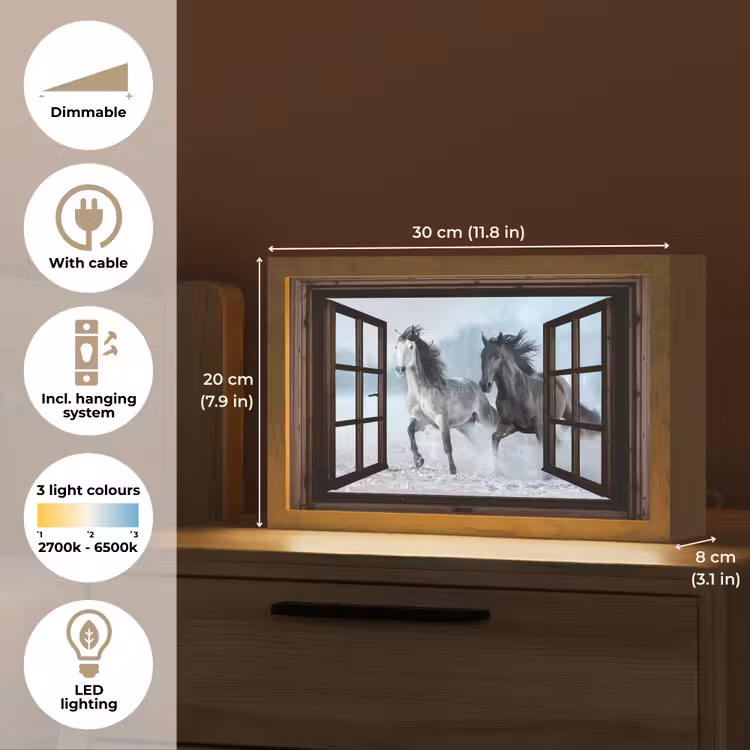 Paarden - Winter - Dieren - Natuur - Doorkijk Light Box met kabel (Tafellamp) klein -USP_EN