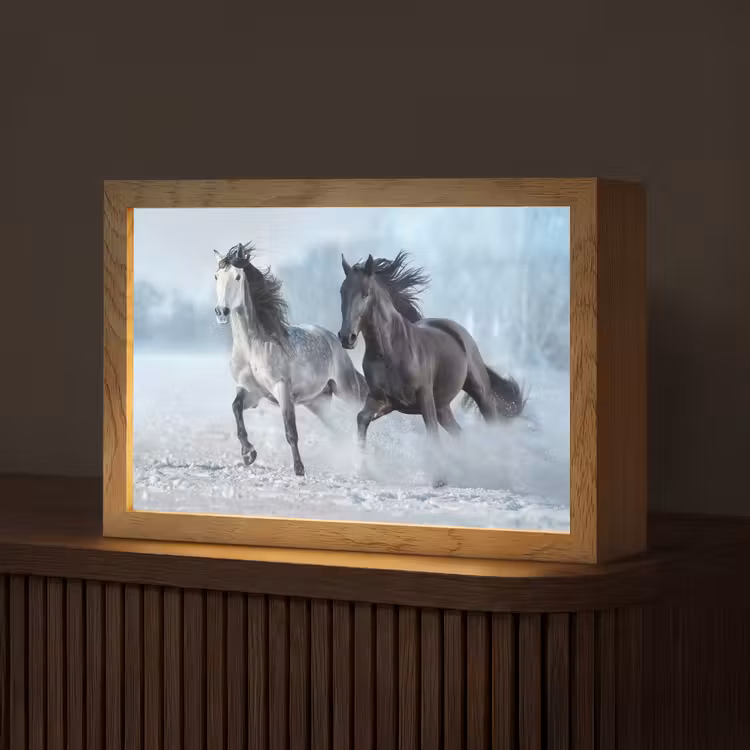 Paarden - Winter - Dieren - Natuur - Sneeuw Light Box met kabel (Tafellamp) klein -z3d_website