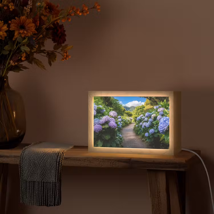 Hortsensia - Pad - Bloemen Light Box met kabel (Tafellamp) klein -sfeer4