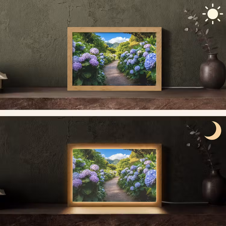 Hortsensia - Pad - Bloemen Light Box met kabel (Tafellamp) klein -sfeer3