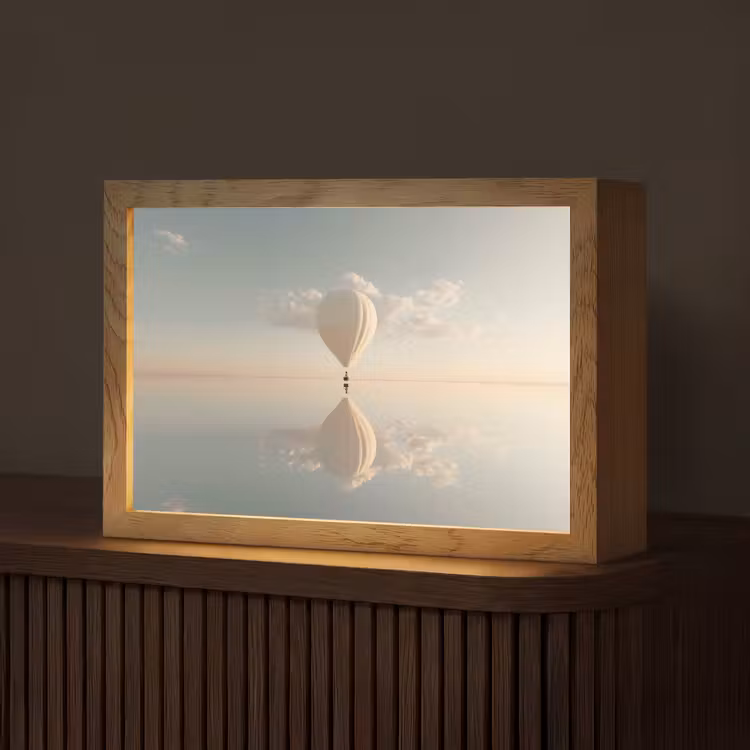 Luchtballon - Wolken - Water - Blauw Light Box met kabel (Tafellamp) klein -z3d_website