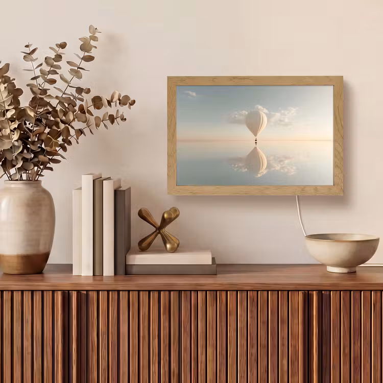 Luchtballon - Wolken - Water - Blauw Light Box met kabel (Tafellamp) klein -sfeer2
