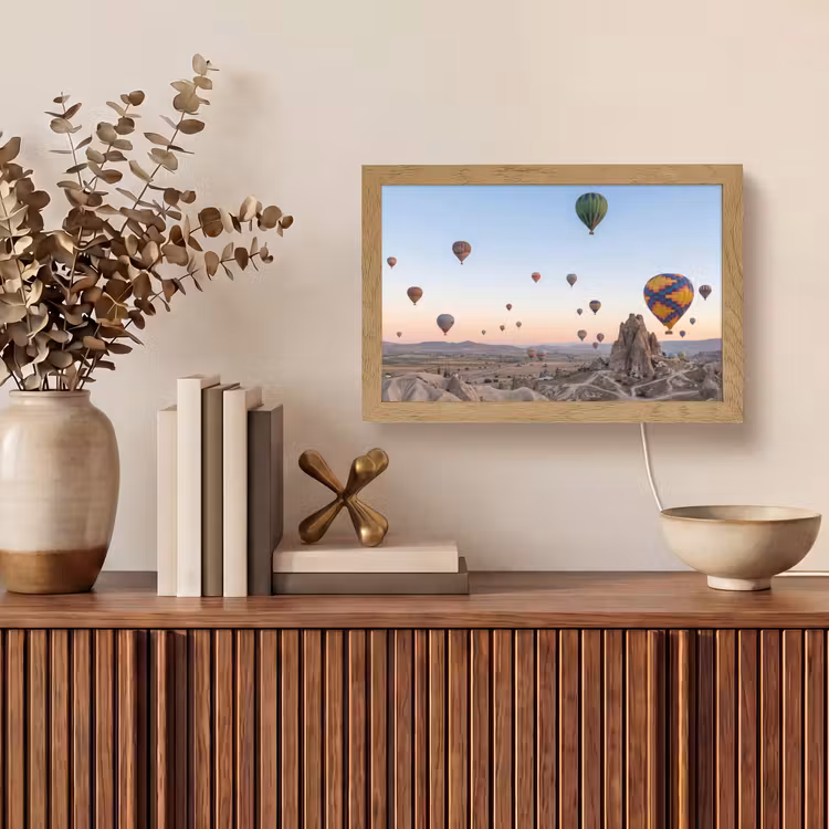 Luchtballonnen - Rotsen - Zonsopgang Light Box met kabel (Tafellamp) klein -sfeer2