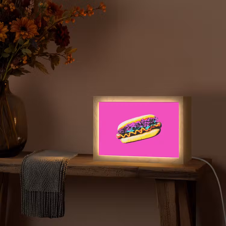 Hotdog - Roze - Retro Light Box met kabel (Tafellamp) klein -sfeer4