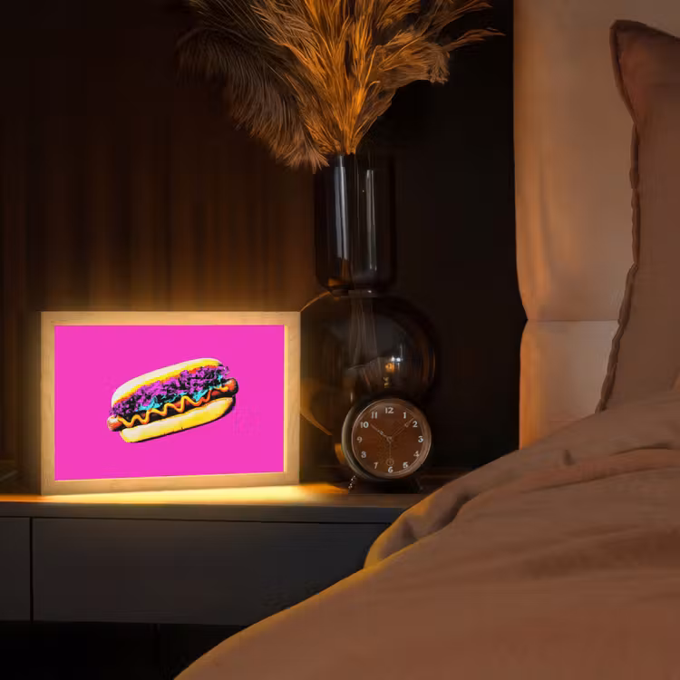 Hotdog - Roze - Retro Light Box met kabel (Tafellamp) klein -sfeer1