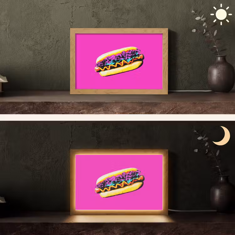 Hotdog - Roze - Retro Light Box met kabel (Tafellamp) klein -sfeer3