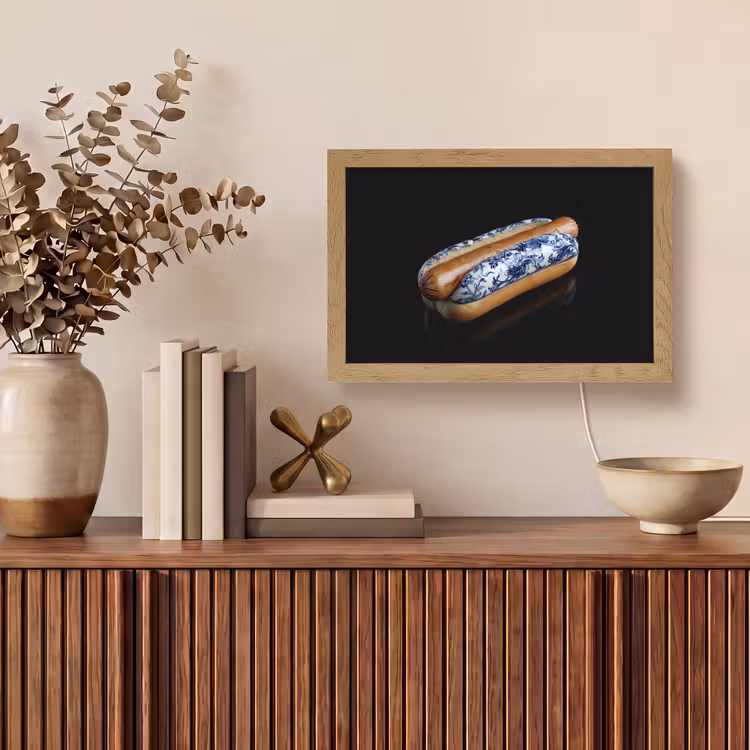 Hotdog - Porselein - Delfts blauw - Eten Light Box met kabel (Tafellamp) klein -sfeer2