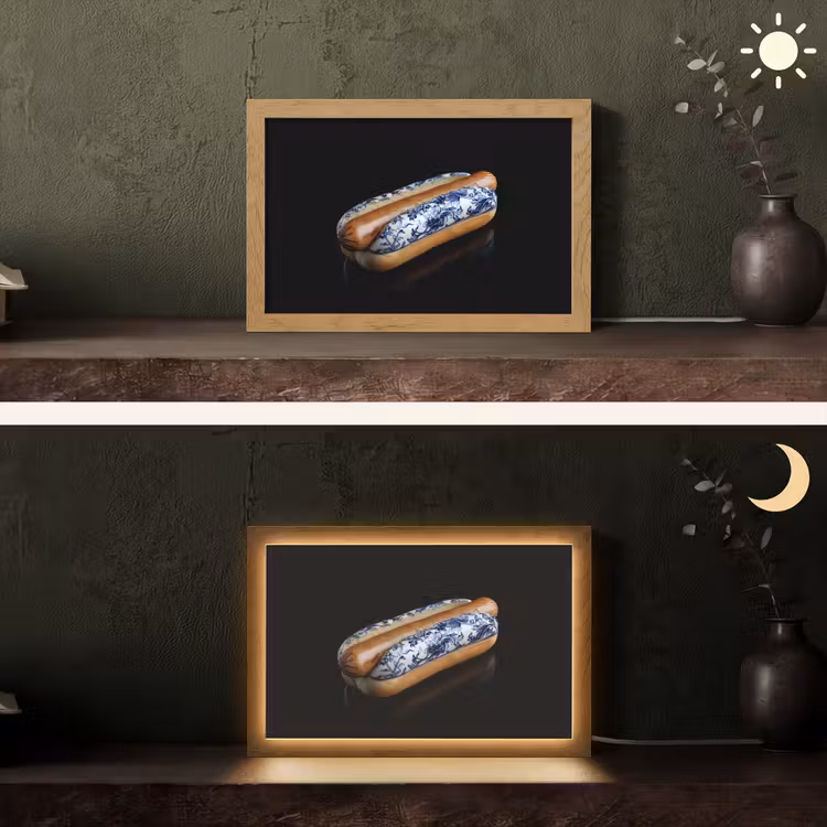 Hotdog - Porselein - Delfts blauw - Eten Light Box met kabel (Tafellamp) klein -sfeer3