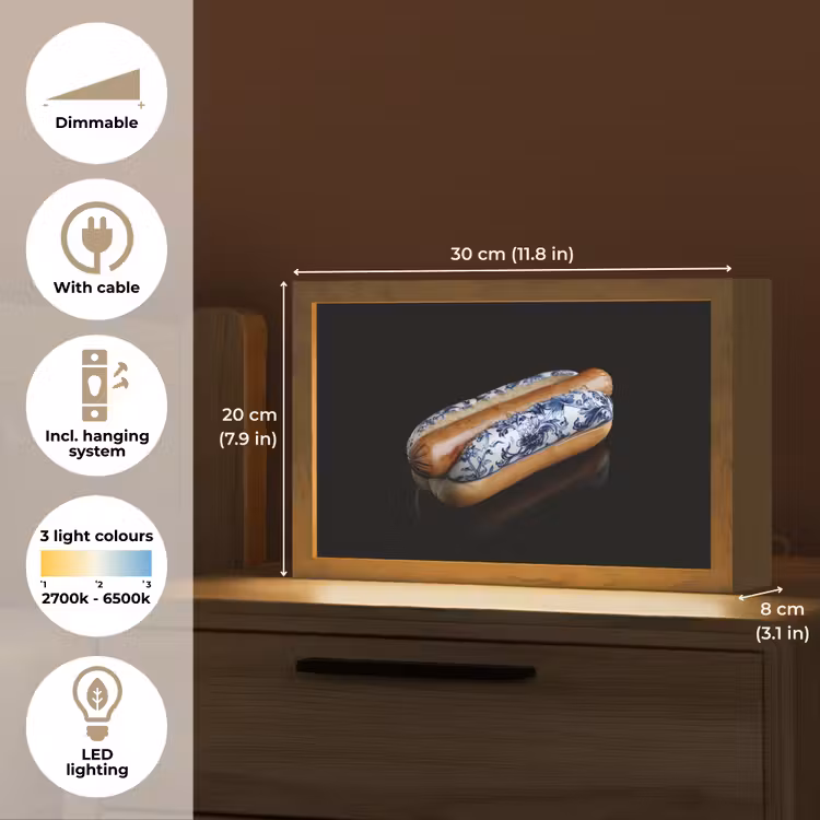 Hotdog - Porselein - Delfts blauw - Eten Light Box met kabel (Tafellamp) klein -USP_EN