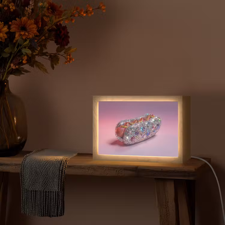 Hotdog - Steentjes - Glitters - Paars Light Box met kabel (Tafellamp) klein -sfeer4