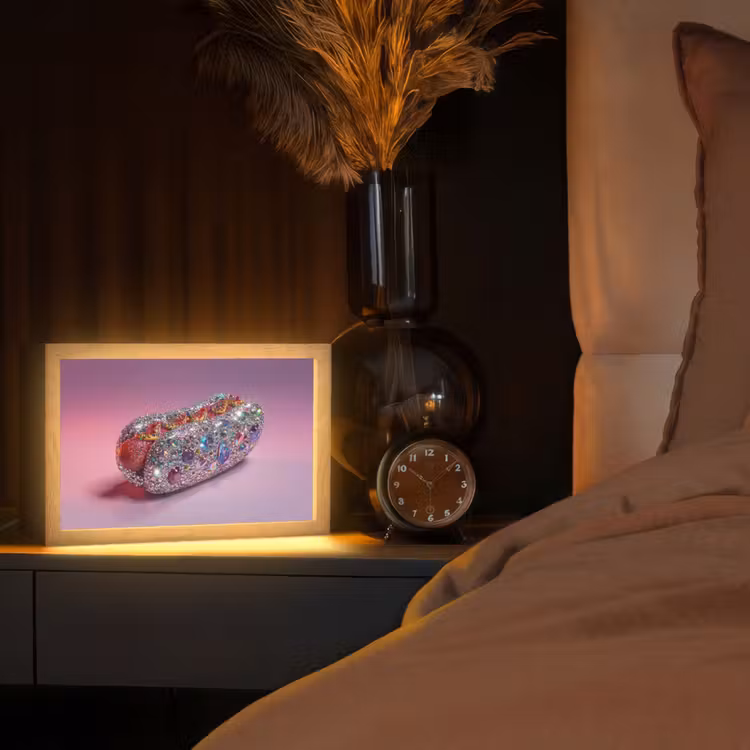 Hotdog - Steentjes - Glitters - Paars Light Box met kabel (Tafellamp) klein -sfeer1