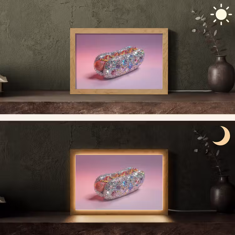 Hotdog - Steentjes - Glitters - Paars Light Box met kabel (Tafellamp) klein -sfeer3