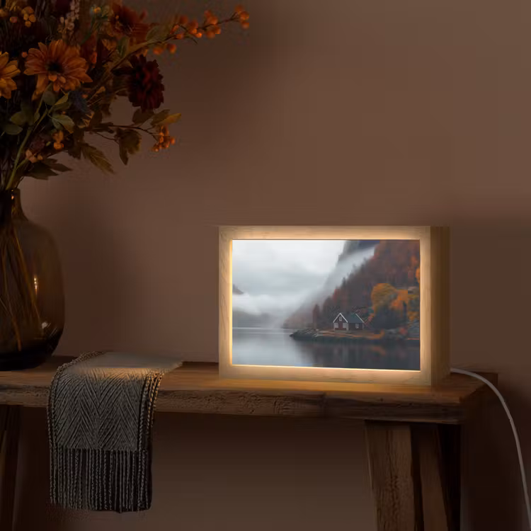 Huis - Rood - Bergen - Water Light Box met kabel (Tafellamp) klein -sfeer4