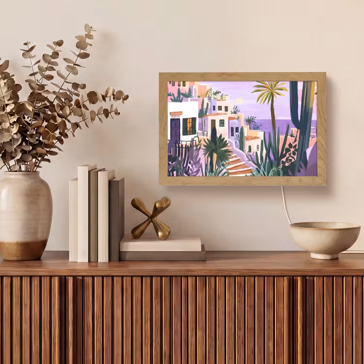 Huizen - Minimalistisch - Palmbomen - Kust Light Box met kabel (Tafellamp) klein -sfeer2