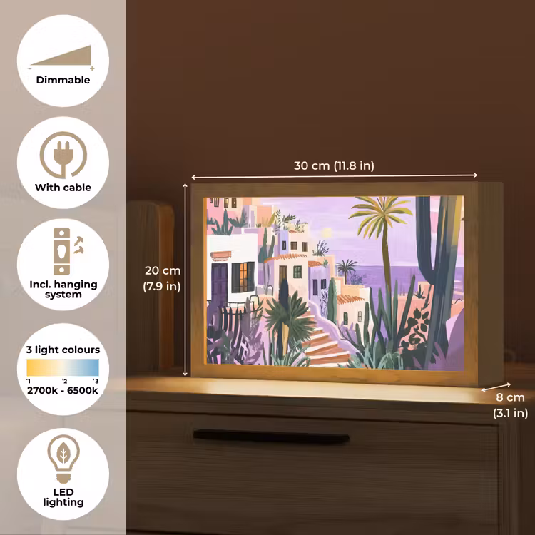 Huizen - Minimalistisch - Palmbomen - Kust Light Box met kabel (Tafellamp) klein -USP_EN