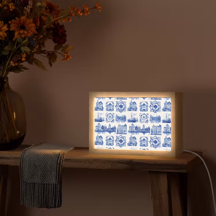 Huizen - Schepen - Blauw Light Box met kabel (Tafellamp) klein 924 -sfeer4