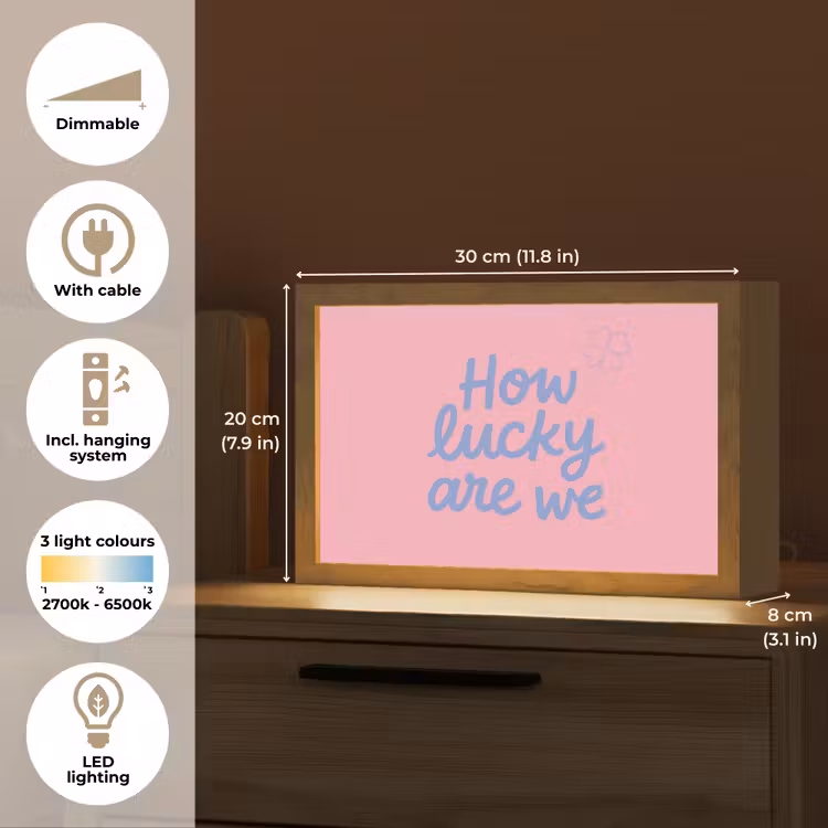 How lucky are we - Klavervier - Roze - Blauw Light Box met kabel (Tafellamp) klein -USP_EN