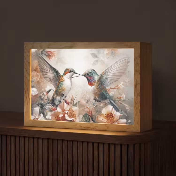 Kolibrie - Vogels - Bloemen - Natuur Light Box met kabel (Tafellamp) klein -z3d_website