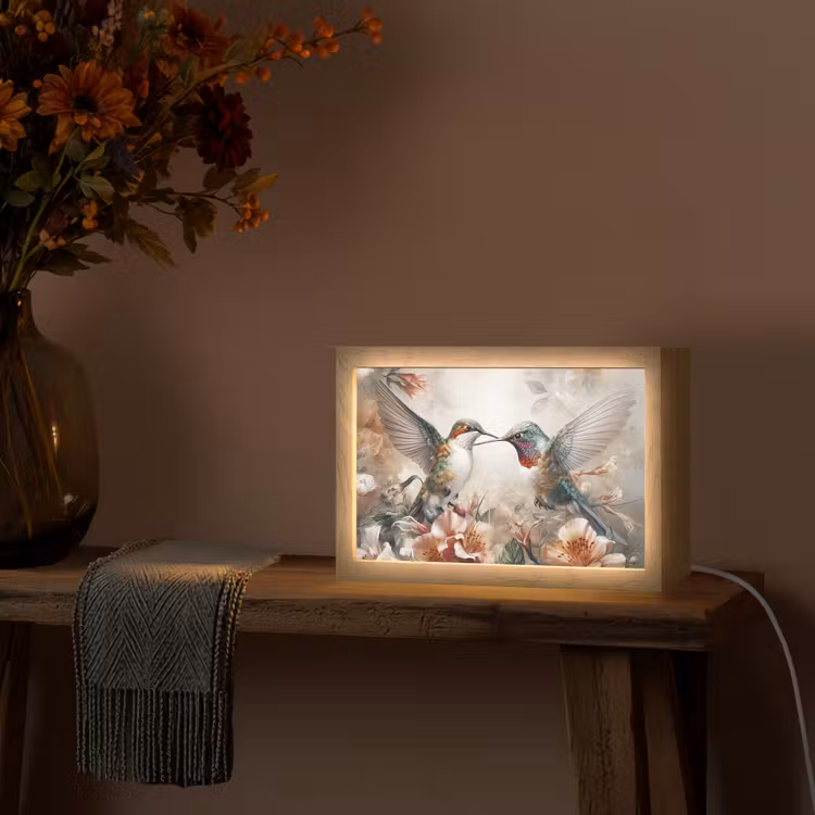 Kolibrie - Vogels - Bloemen - Natuur Light Box met kabel (Tafellamp) klein -sfeer4