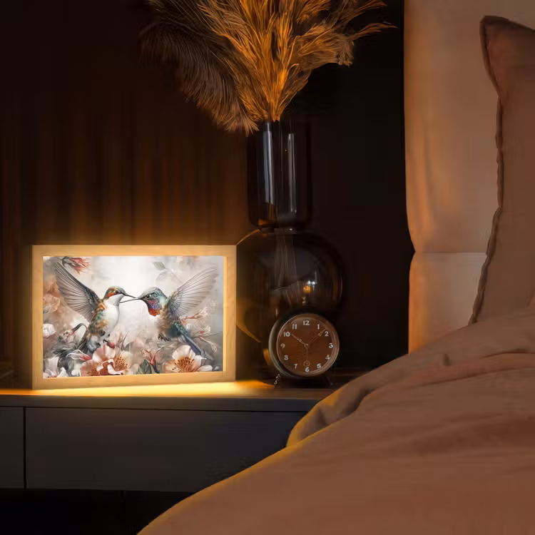 Kolibrie - Vogels - Bloemen - Natuur Light Box met kabel (Tafellamp) klein -sfeer1