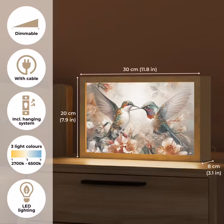 Kolibrie - Vogels - Bloemen - Natuur Light Box met kabel (Tafellamp) klein -USP_EN