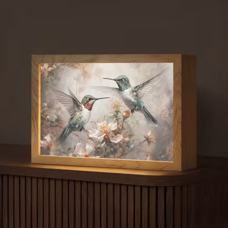 Kolibrie - Vogels - Bloemen - Planten Light Box met kabel (Tafellamp) klein -z3d_website