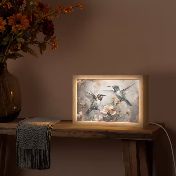 Kolibrie - Vogels - Bloemen - Planten Light Box met kabel (Tafellamp) klein -sfeer4
