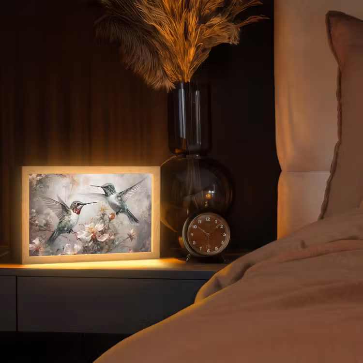 Kolibrie - Vogels - Bloemen - Planten Light Box met kabel (Tafellamp) klein -sfeer1
