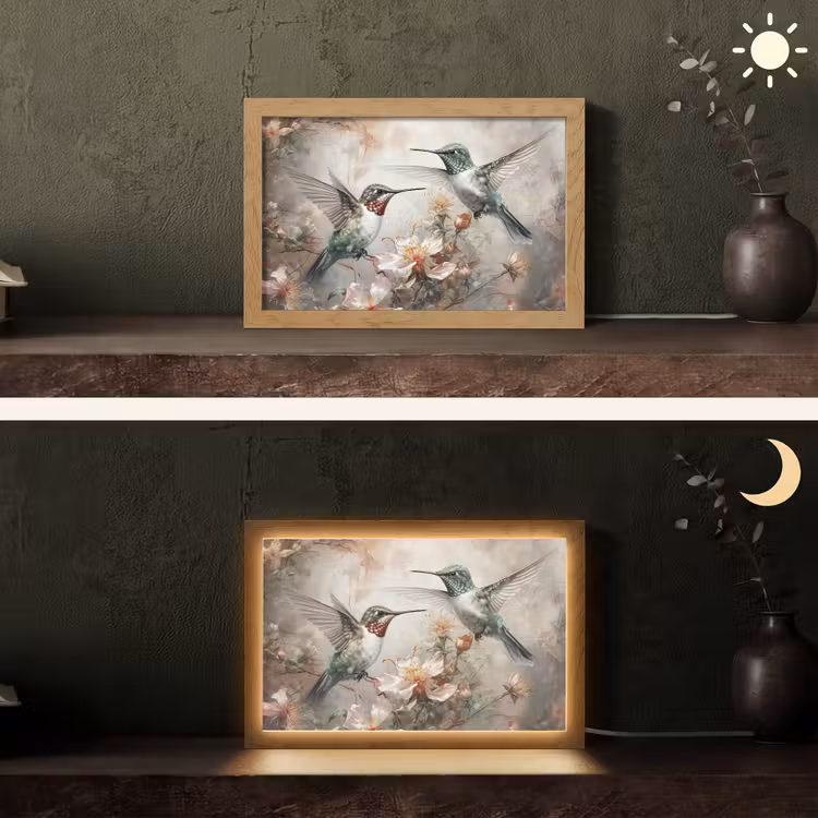 Kolibrie - Vogels - Bloemen - Planten Light Box met kabel (Tafellamp) klein -sfeer3
