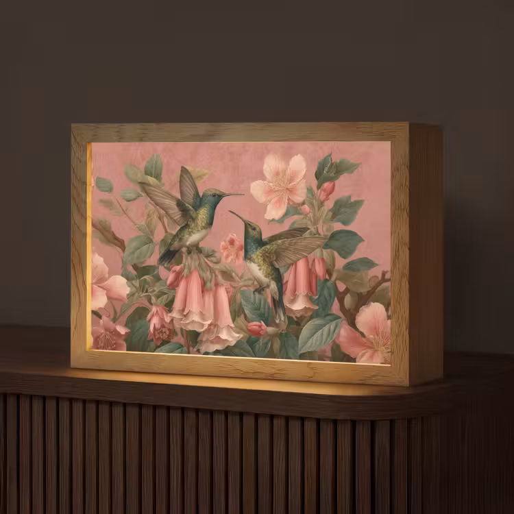 Kolibries - Bloemen - Groen - Roze Light Box met kabel (Tafellamp) klein -z3d_website
