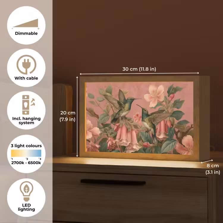 Kolibries - Bloemen - Groen - Roze Light Box met kabel (Tafellamp) klein -USP_EN